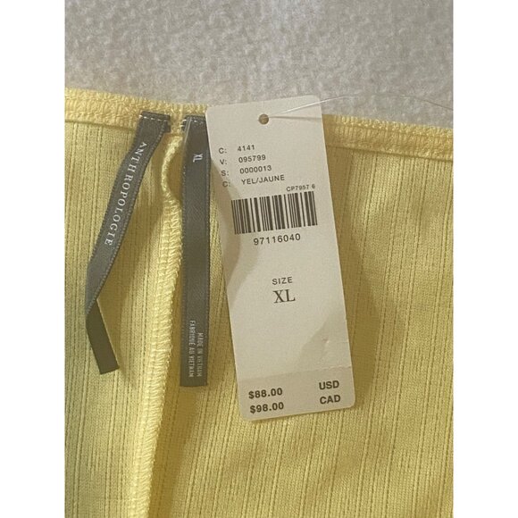 Anthropologie XL Yellow Ribbed Knit Maxi Dress Adjustable Straps & Back Slit - Picture 4 of 13